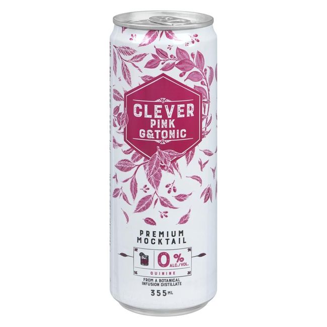 Clever Premium Pink Gin And Tonic Mocktail, 355 Ml -- 12 Per Case