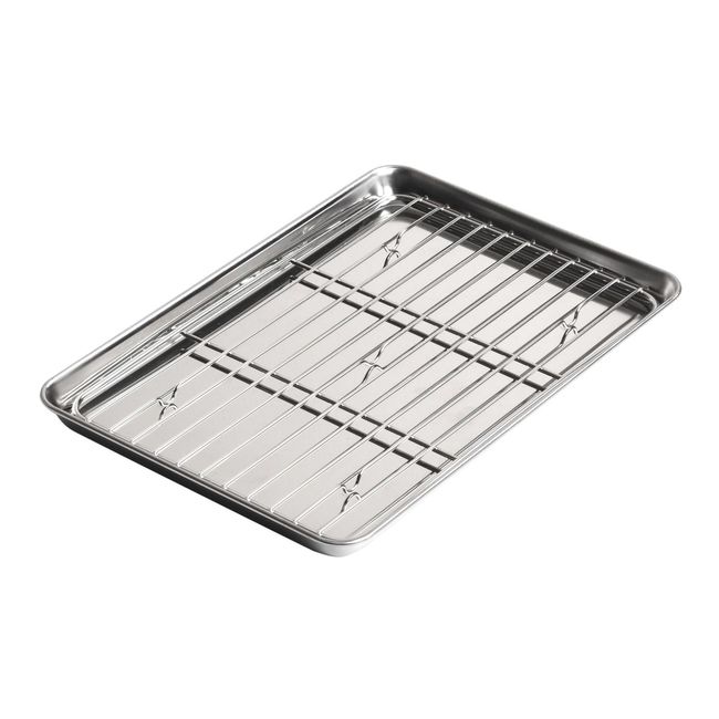 Louis Tellier 18/8 Stainless Steel Japanese Tray With Grid, 10.07 X 6.92 X 0.70 In