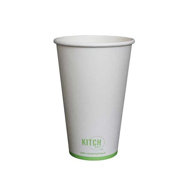 Kitch 24/7 White Compostable Paper Hot Cup, 16 Oz -- 1000 Per Case
