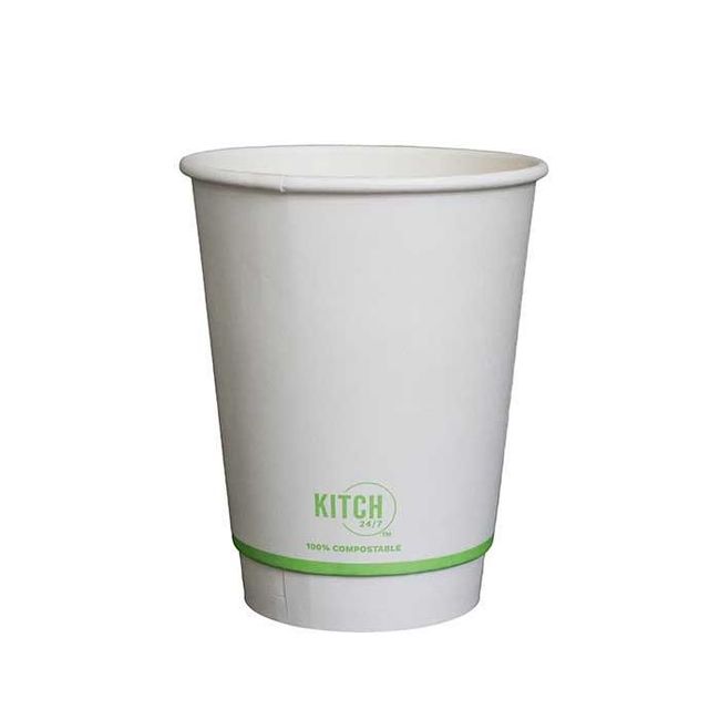 Kitch 24/7 White Compostable Smooth Insulated Hot Cup, 12 Oz -- 500 Per Case
