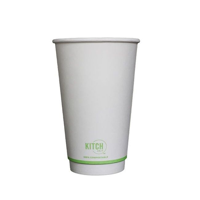 Kitch 24/7 White Compostable Smooth Insulated Hot Cup, 16 Oz -- 500 Per Case