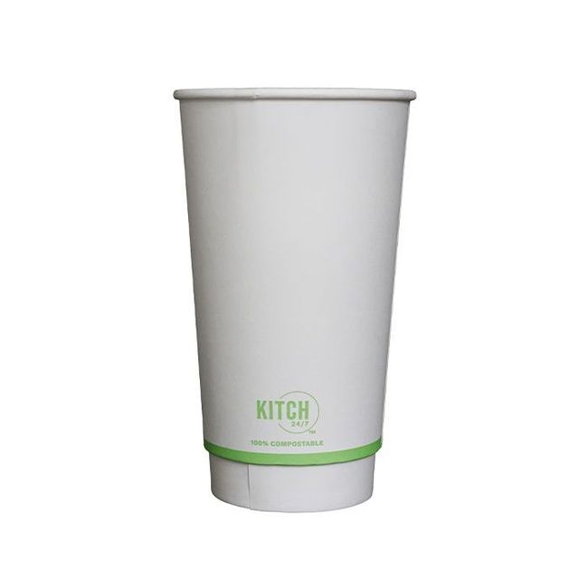Kitch 24/7 White Compostable Smooth Insulated Hot Cup, 20 Oz -- 500 Per Case