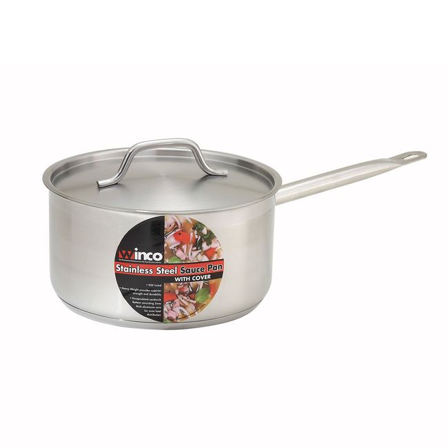Winco Sssp-3 Stainless Steel Induction Ready Sauce Pan With Cover, 3.5 Qt Capacity