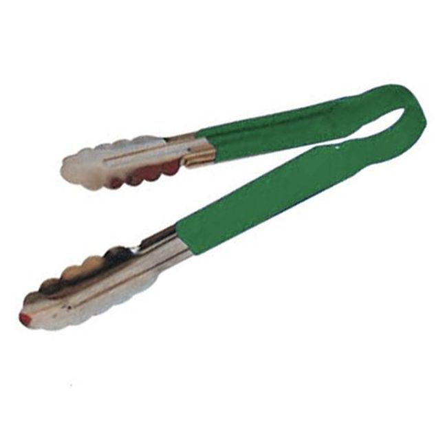 Winco Ut-9hp-g Heavy-duty Stainless Steel Utility Tong With Green Plastic Handle, 9 In
