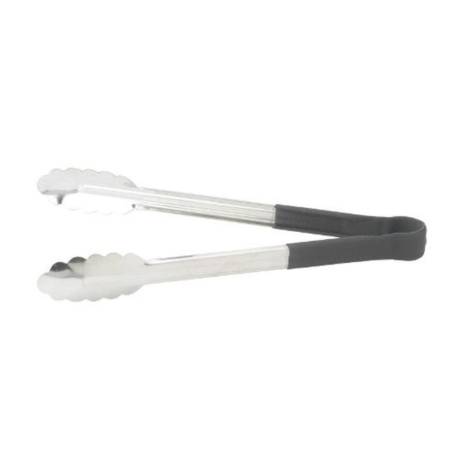 Winco Utph-9k Stainless Steel Heat Resistant Utility Tong With Black Polypropylene Handle, 9 In