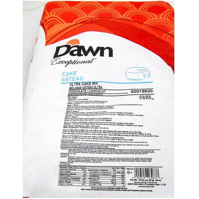Dawn Foods Mélange À Gâteau Au Chocolat Ultra, 20 Kg