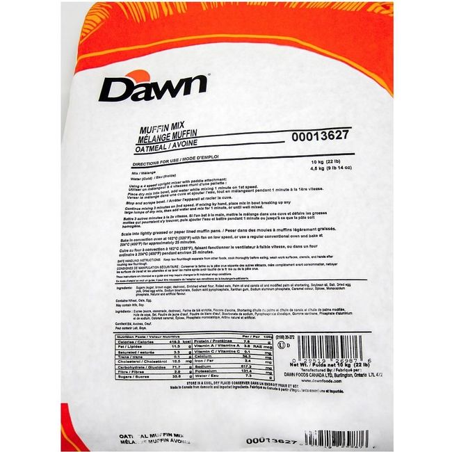 Dawn Foods Préparation Pour Muffins À L'avoine, 10 Kg