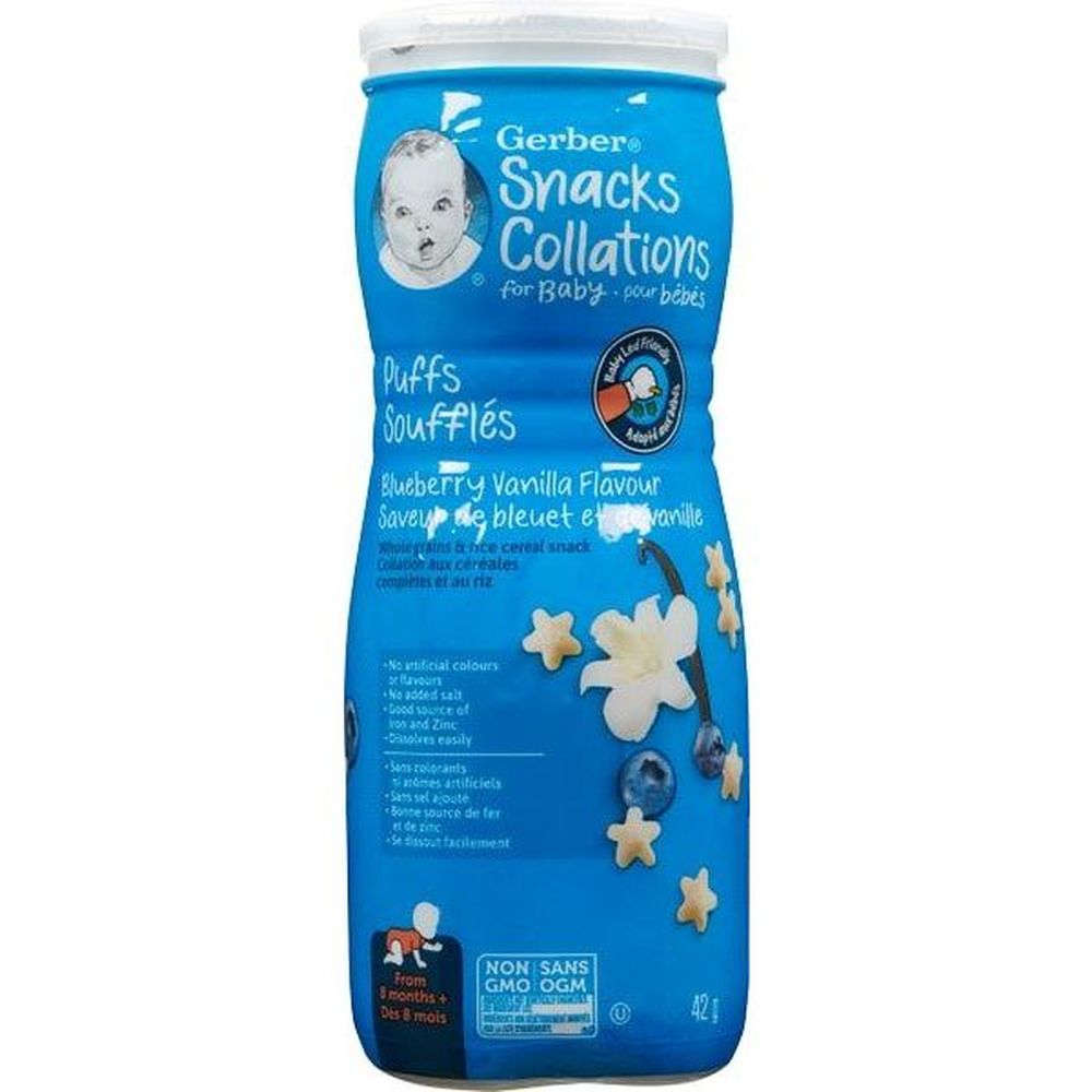 Gerber Puffs Blueberry Vanilla Flavor Baby Snacks, 42 G -- 6 Per Case