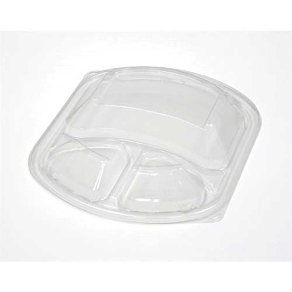 Pactiv Clearview Clear Mealmaster Large 3-compartment Anti-fog Dome Lid, 9.37 X 8 X 1.25 In -- 252 Per Case