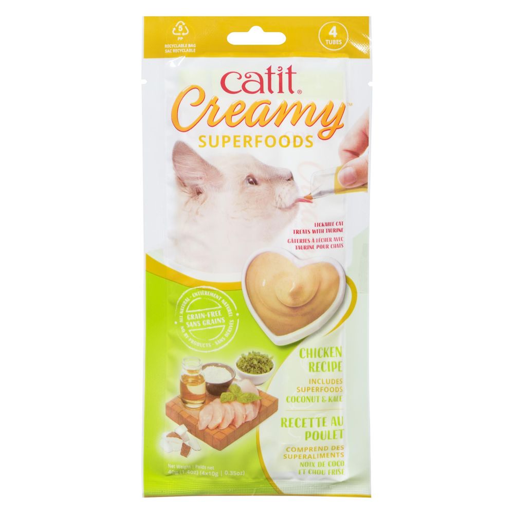 Catit Creamy Superfoods Chicken Recipe With Coconut And Kale Lickable Cat Treats, 40 G -- 12 Per Case