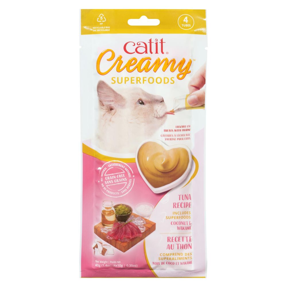 Catit Creamy Superfoods Tuna Recipe With Coconut And Wakame Lickable Cat Treats, 40 G -- 12 Per Case