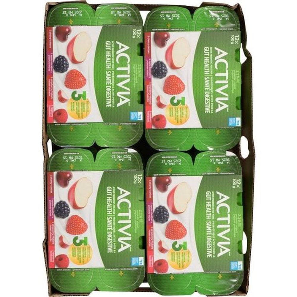 Activia 100 G De Yaourt À La Framboise, À La Pomme, À La Mûre Et À La Fraise, 12 Unités -- 4 Par Boîte