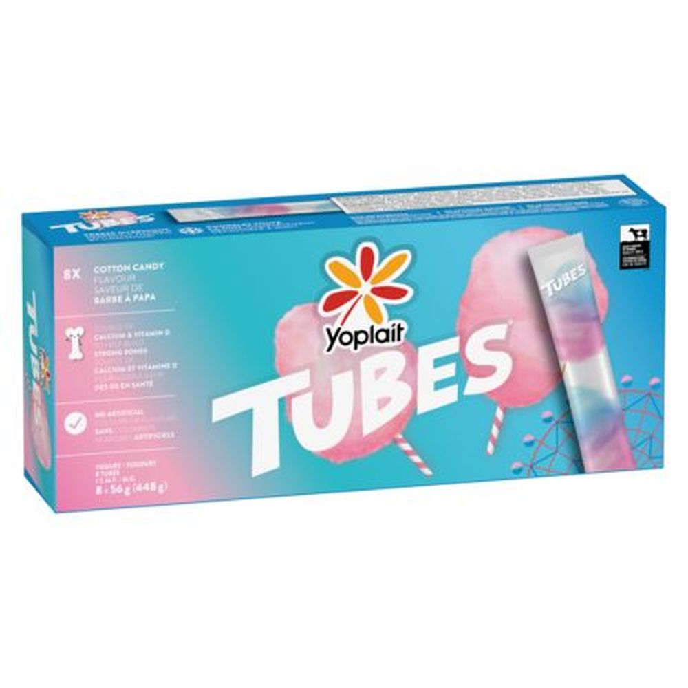 Yoplait 1 Percent Milk Fat Cotton Candy Pop Yogurt Tubes, 56 G -- 8 Per Case