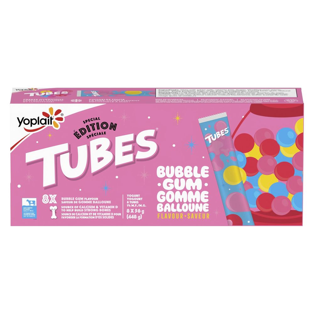 Yoplait 1 Percent Milk Fat Bubble Gum Pop Yogurt Tubes, 56 G -- 8 Per Case