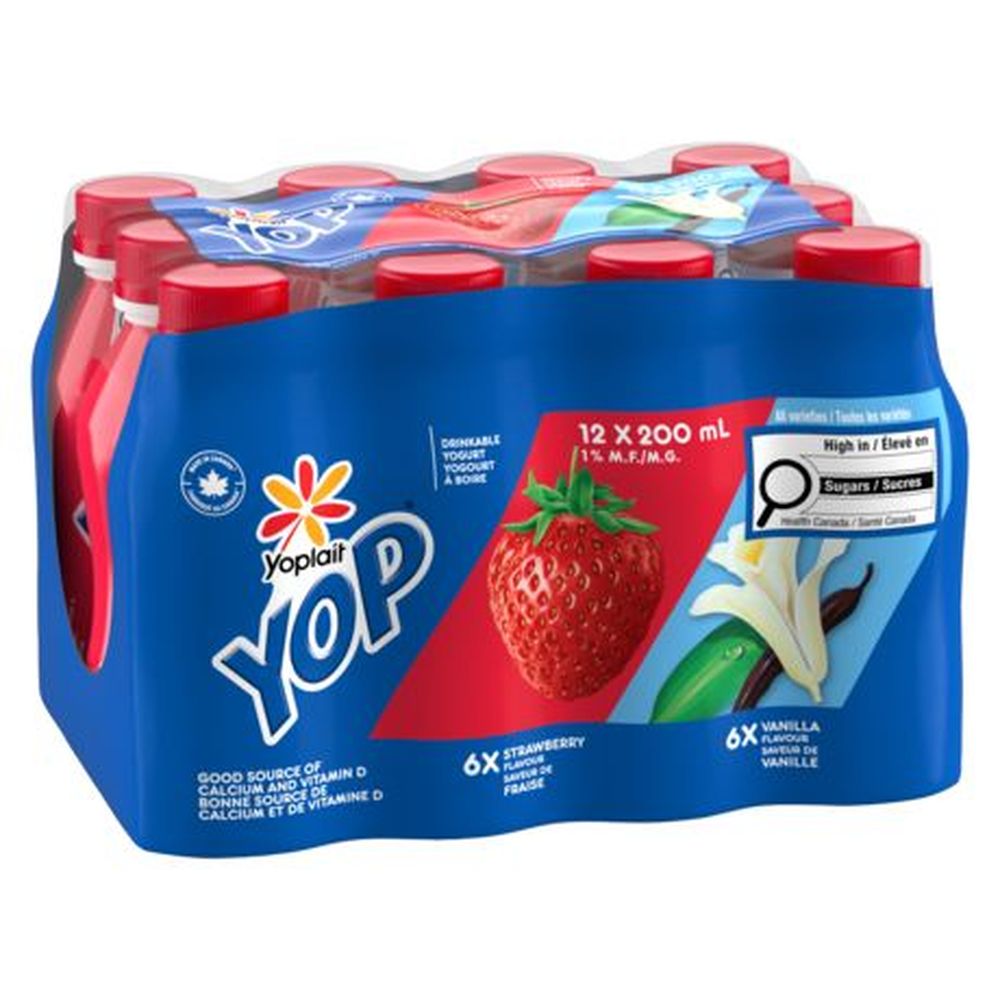 Yoplait Yop 1 Percent Milk Fat Strawberry Vanilla Drinkable Yogurt, 200 Ml -- 12 Per Case