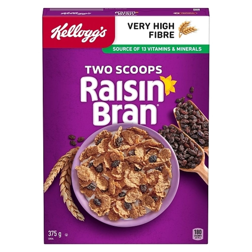 Raisin Bran Céréales Two Scoops Original, 375 G – 10 Par Boîte