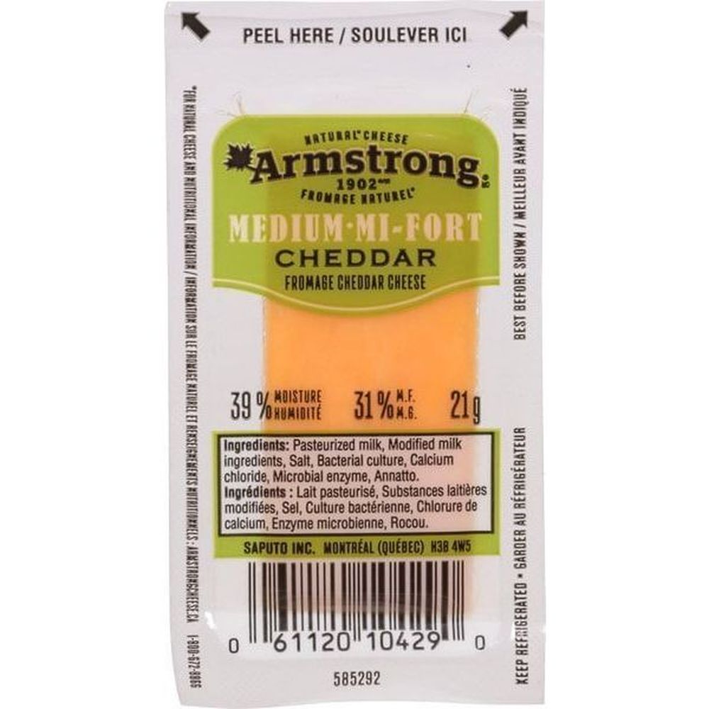 Armstrong Medium Yellow Cheddar Cheese, 21 G -- 96 Per Case
