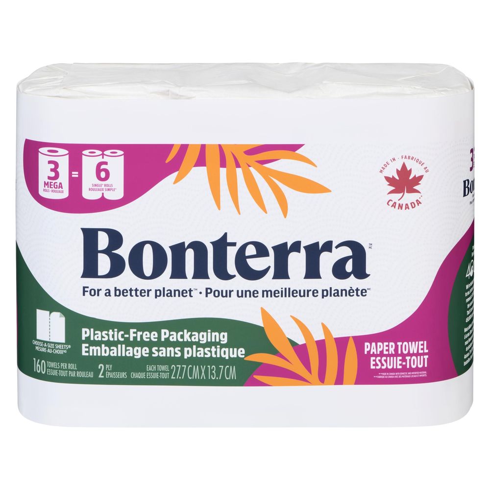 Bonterra Paper 2 Ply Towel - Mega Roll, 3 Count -- 8 Per Case