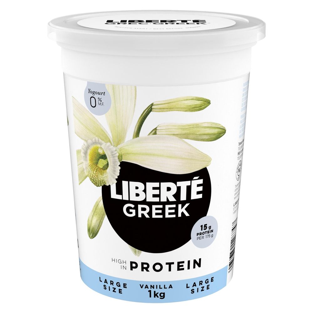 Liberte 0 Percent Milkfat Vanilla Greek Yogurt, 1 Kg -- 6 Per Case