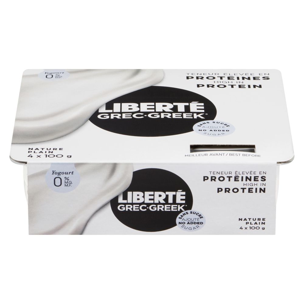 Liberte 0 Percent Milkfat Plain Mediterranee Greek Yogurt, 100 G -- 24 Per Case