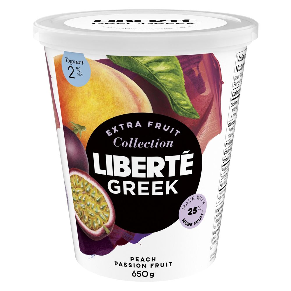 Liberte 2 Percent Milkfat Peach Passionfruit Greek Yogurt, 650 G -- 6 Per Case
