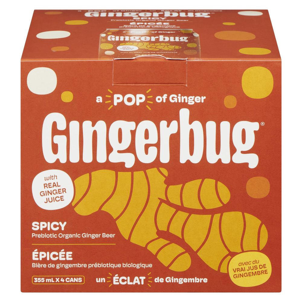 Gingerbug Organic Spicy Prebiotic Ginger Beer, 355 Ml -- 24 Per Case