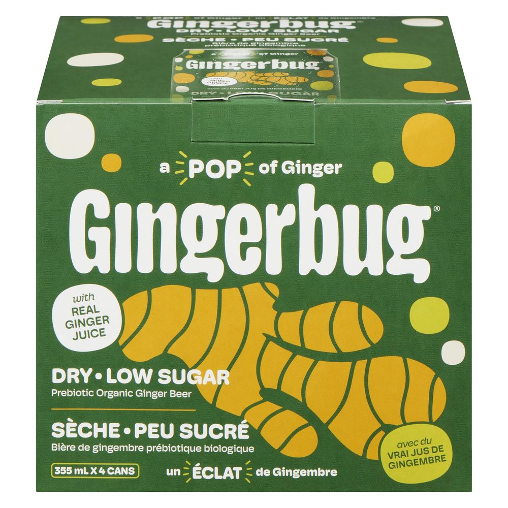 Gingerbug Organic Dry Low Sugar Prebiotic Giner Beer, 355 Ml -- 24 Per Case