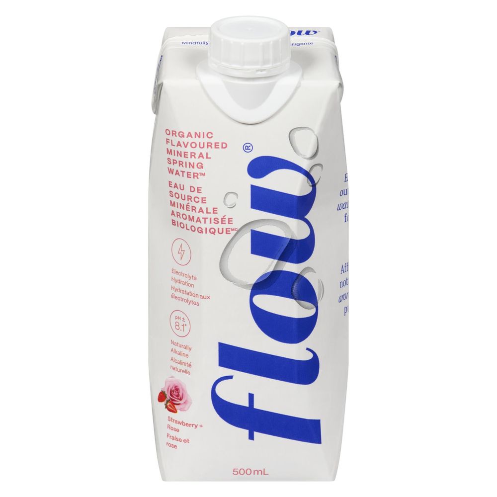 Flow Organic Strawberry Rose Flavor Mineral Spring Water, 500 Ml -- 12 Per Case