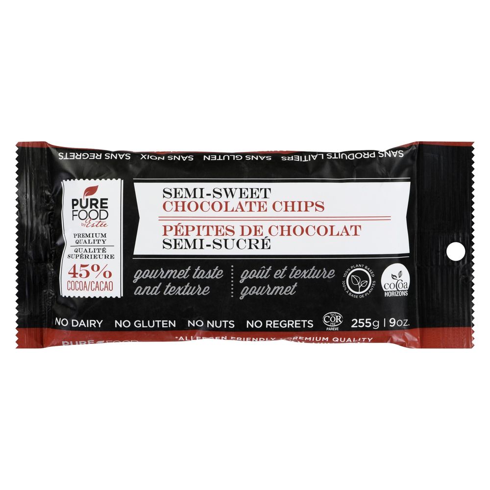 Pure Food By Estee Pépites De Chocolat Mi-sucré Véganes, 255 G – 8 Par Caisse