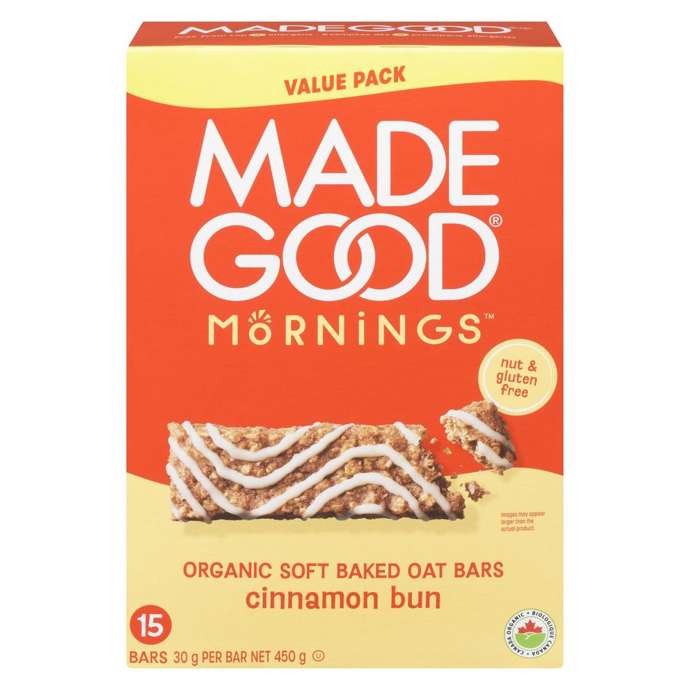 Madegood Mornings Organic Cinnamon Bun Soft Baked Oat Bar, 450 G -- 5 Per Case