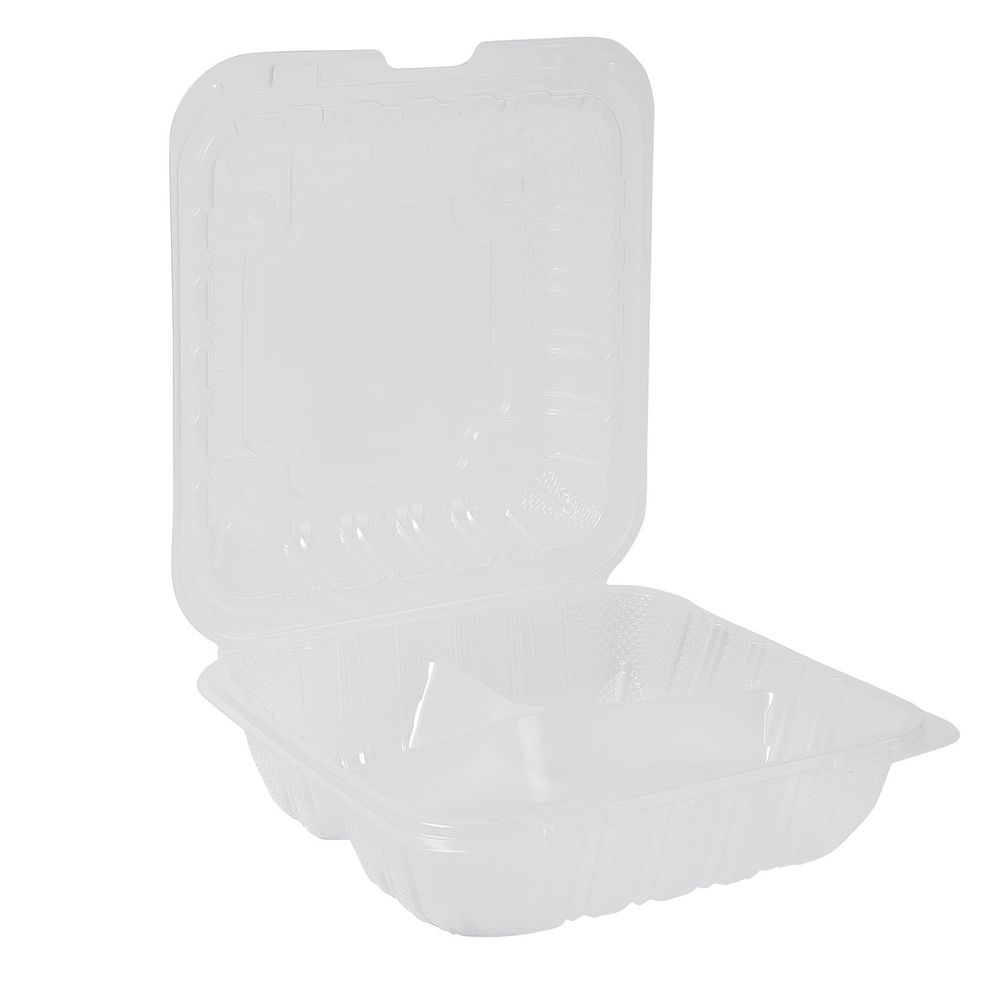 Eco-systems Clear Polypropylene 3-compartment Hinged Container, 8.35 X 8.3 X 3 In -- 150 Per Case