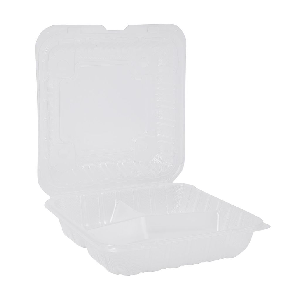 Eco-systems Clear Polypropylene X-large 3-compartment Hinged Container, 9.2 X 9.2 X 3 In -- 150 Per Case