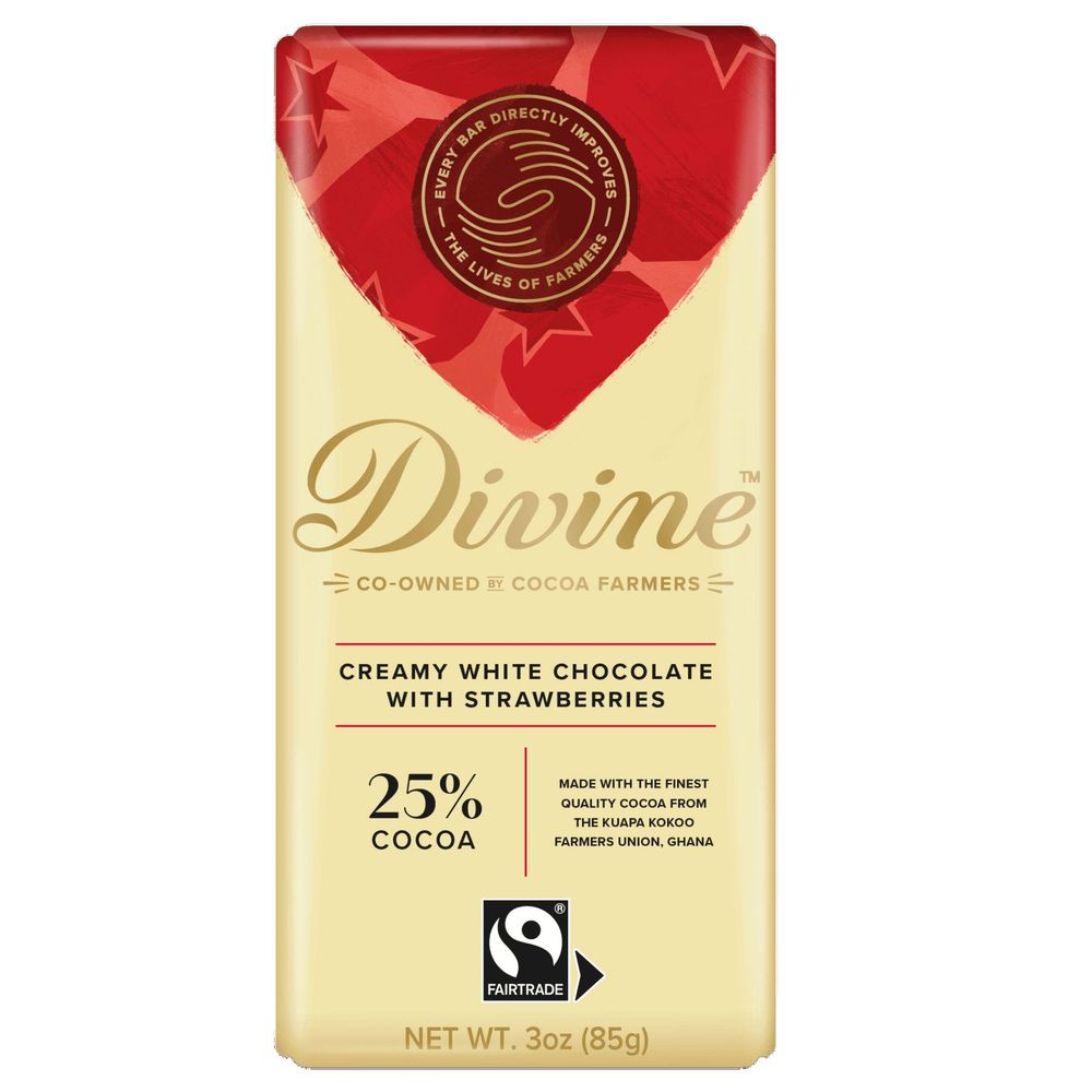 Divine White Chocolate Bar With Strawberries, 85 G -- 12 Per Case