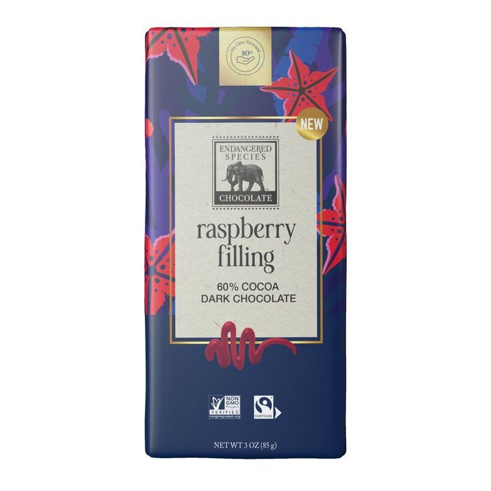 Endangered Species 60 Percent Cocoa Dark Chocolate With Raspberry Filling, 85 G