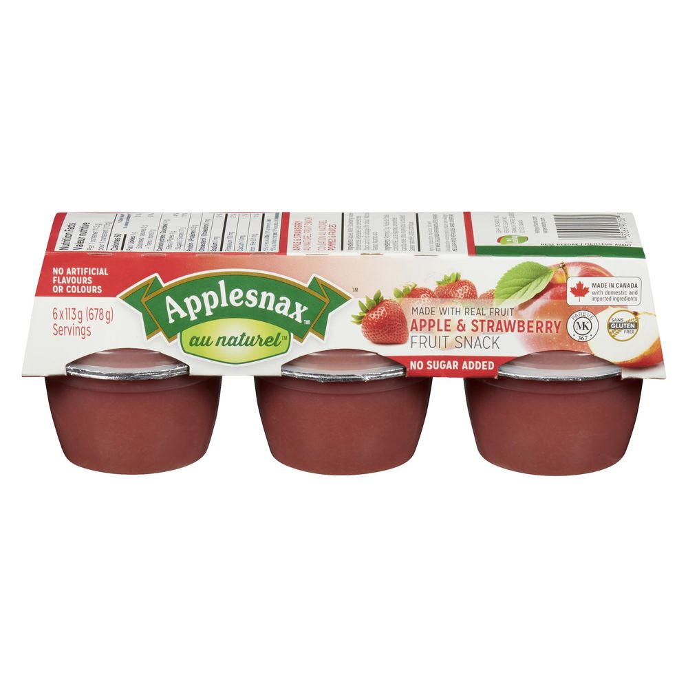 Applesnax Au Naturel Unsweetened Apple And Strawberry Fruit Cups, 113 G -- 6 Per Case