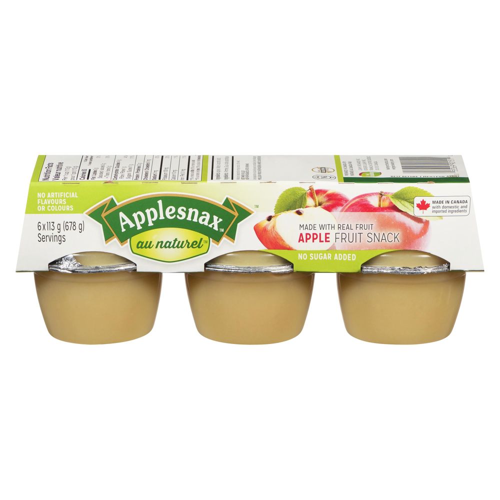 Applesnax Au Naturel Unsweetened Apple Sauce Cups, 113 G -- 6 Per Case