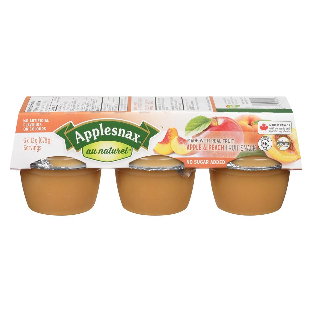 Applesnax Au Naturel Unsweetened Apple And Peach Fruit Cups, 113 G -- 6 Per Case