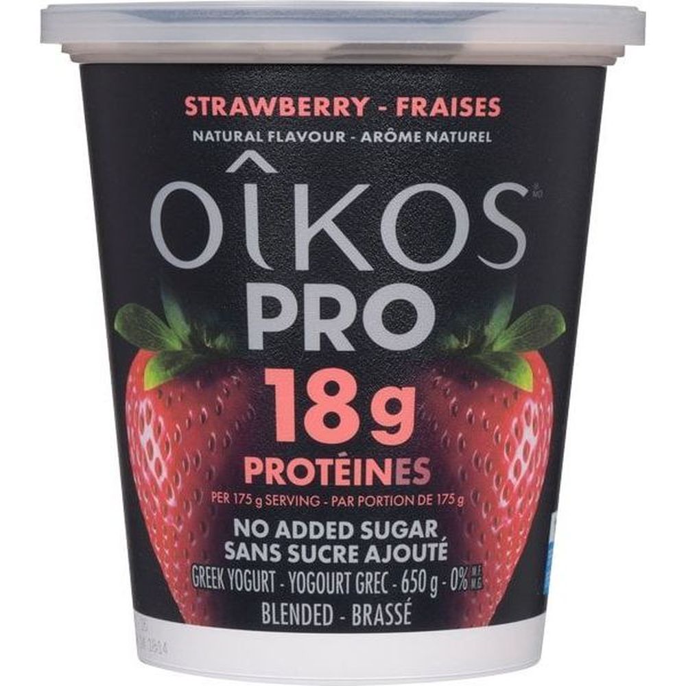Oikos Pro 0 Percent Milk Fat Strawberry Greek Yogurt, 650 G -- 6 Per Case