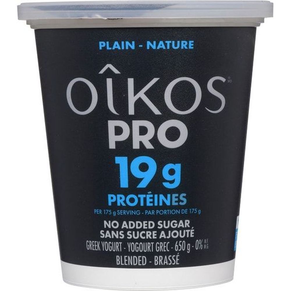 Oikos Pro 0 Percent Milk Fat Plain Greek Yogurt, 650 G -- 6 Per Case