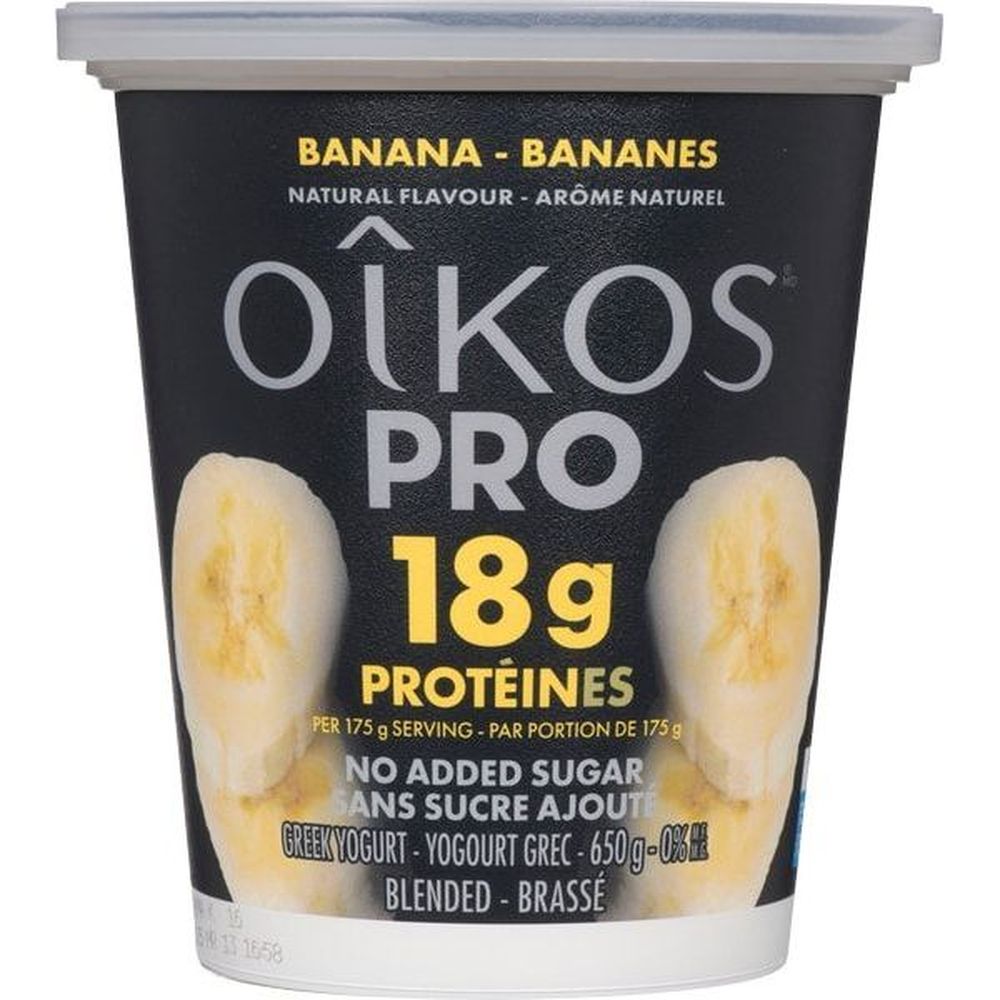Oikos Pro 0 Percent Milk Fat Banana Greek Yogurt, 650 G -- 6 Per Case