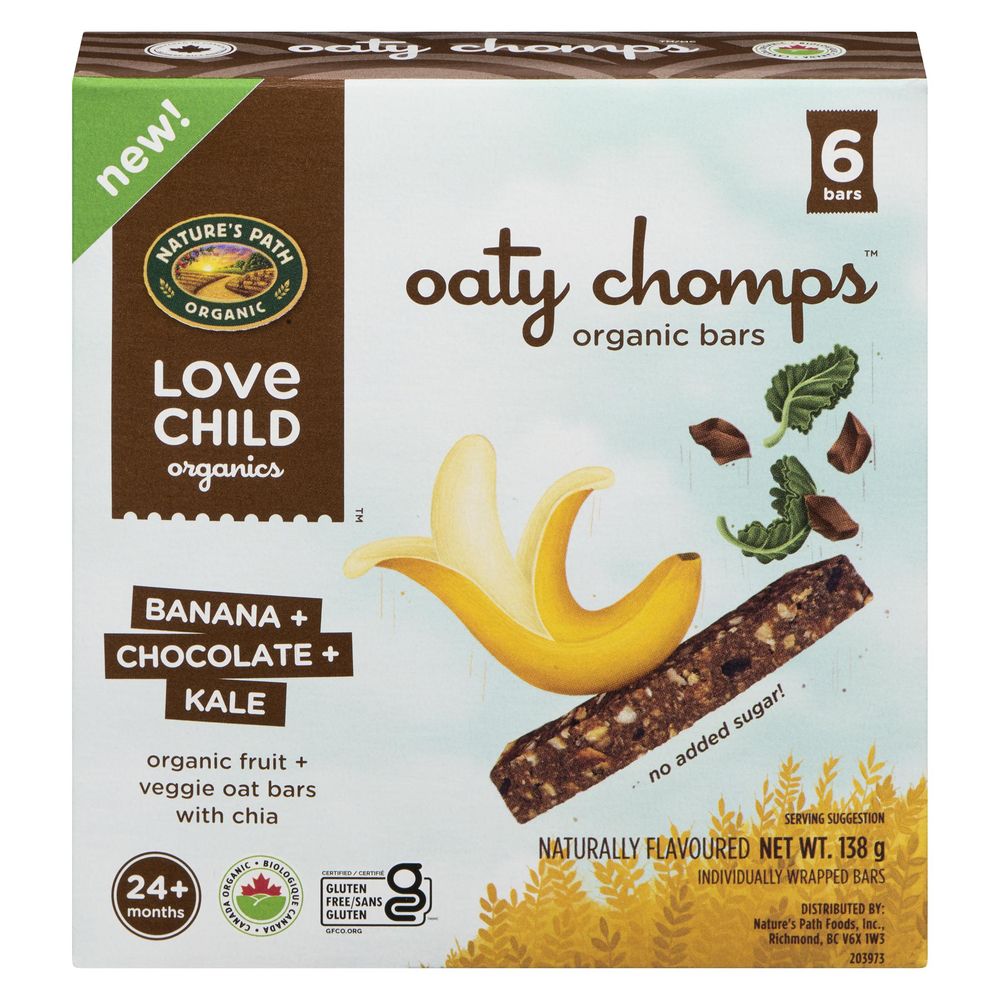 Love Child Organics Oaty Chomps Banana Plus Chocolate Plus Kale Snack Bar, 138 G