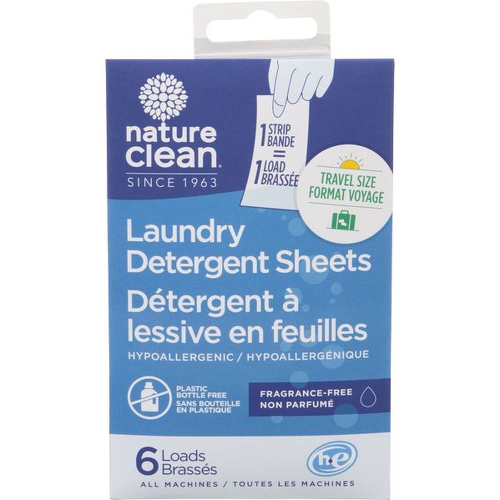 Nature Clean Fragrance Free Laundry Detergent Sheets - Travel Size, 6 Count