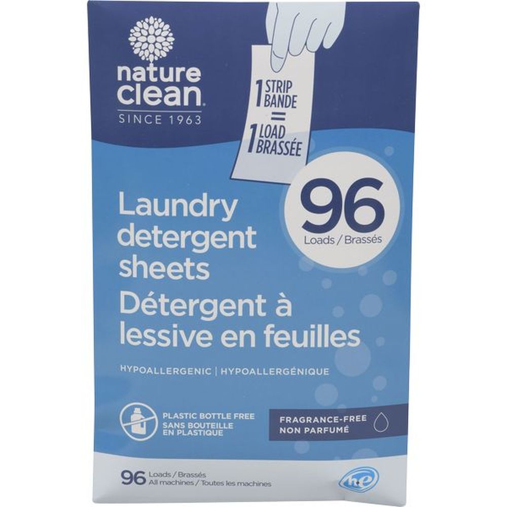 Nature Clean Fragrance Free Laundry Detergent Sheets, 96 Count