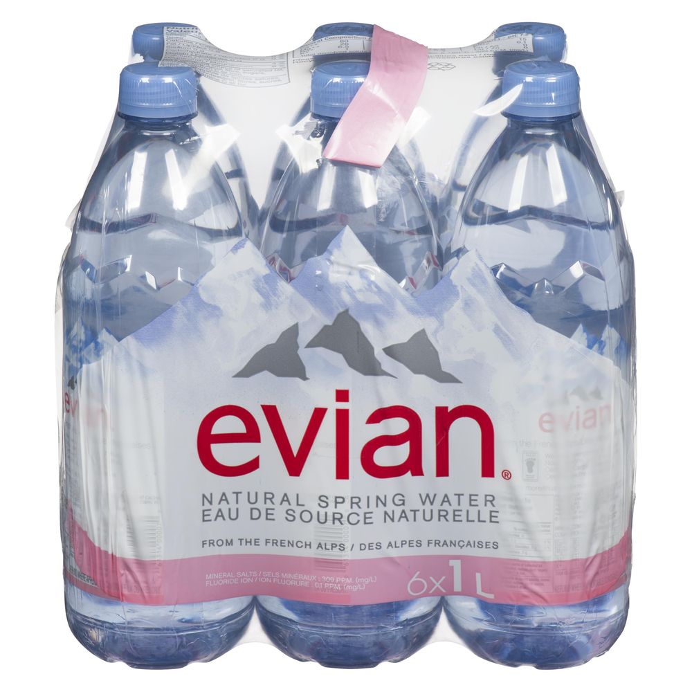 Evian Natural Spring Water, 1 L Bottle -- 6 Per Case