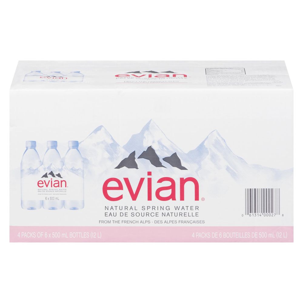 Evian Natural Spring Water, 500 Ml Bottle -- 6 Per Case