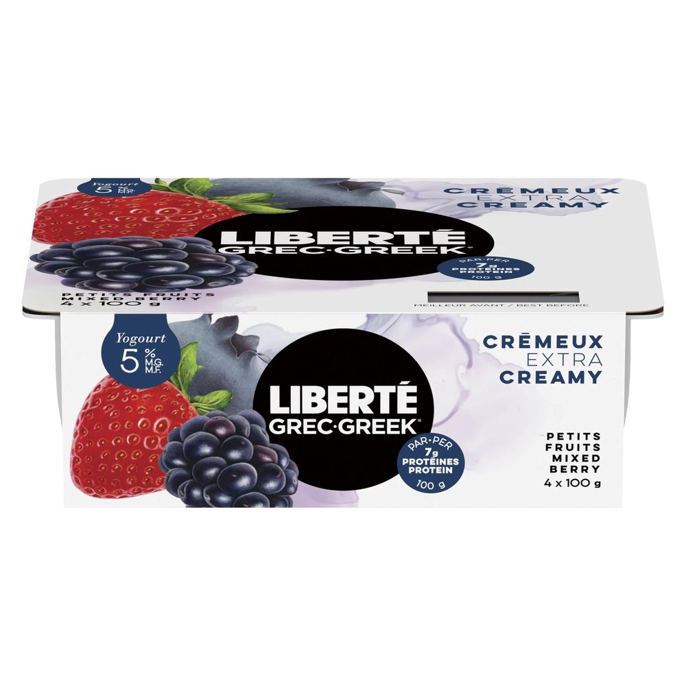 Liberte 5 Percent Milk Fat Mixed Berry Extra Creamy Greek Yogurt, 400 G -- 6 Per Case