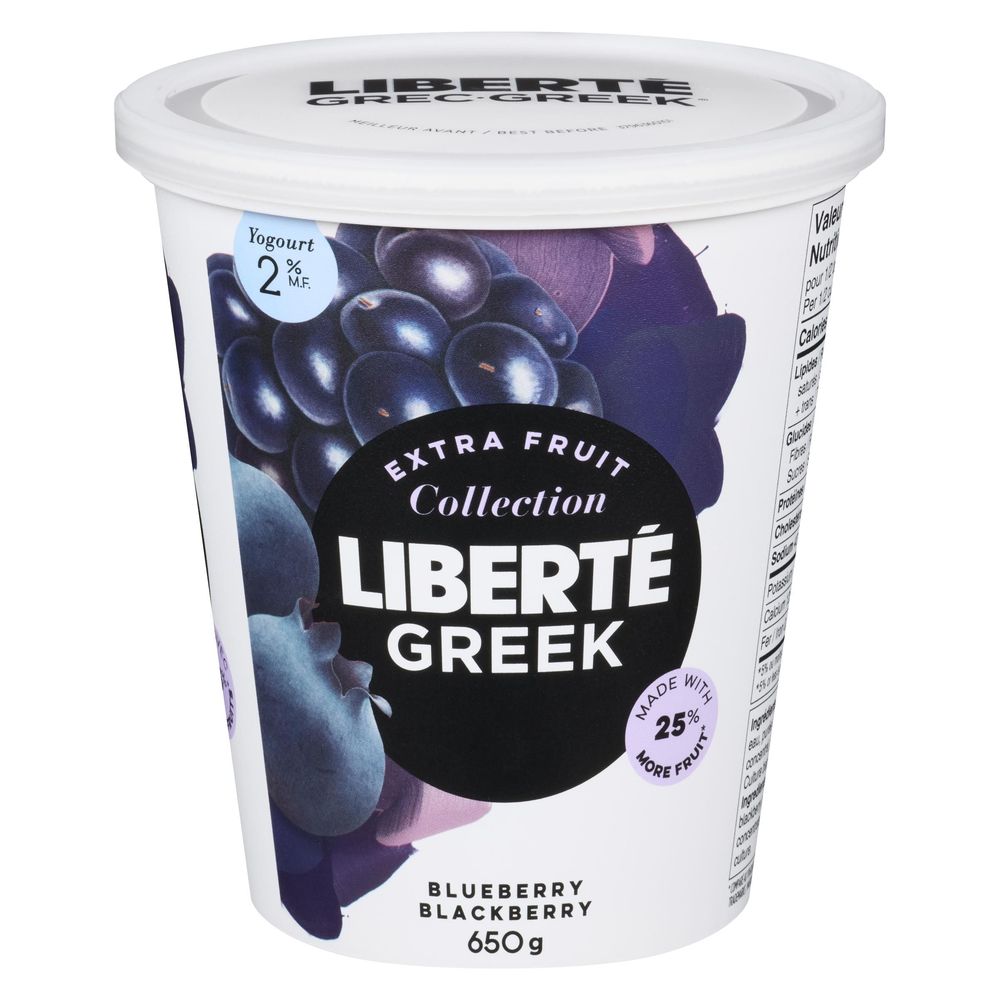 Liberte 2 Percent Milk Fat Blueberry Blackberry Extra Fruit Greek Yogurt, 650 G -- 6 Per Case