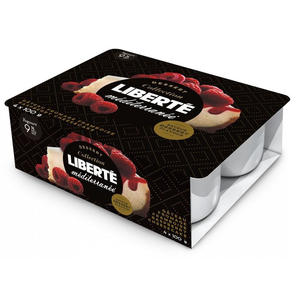 Liberte Mediterranean 9 Percent Milk Fat Raspberry Cheesecake Yogurt, 100 G -- 24 Per Case