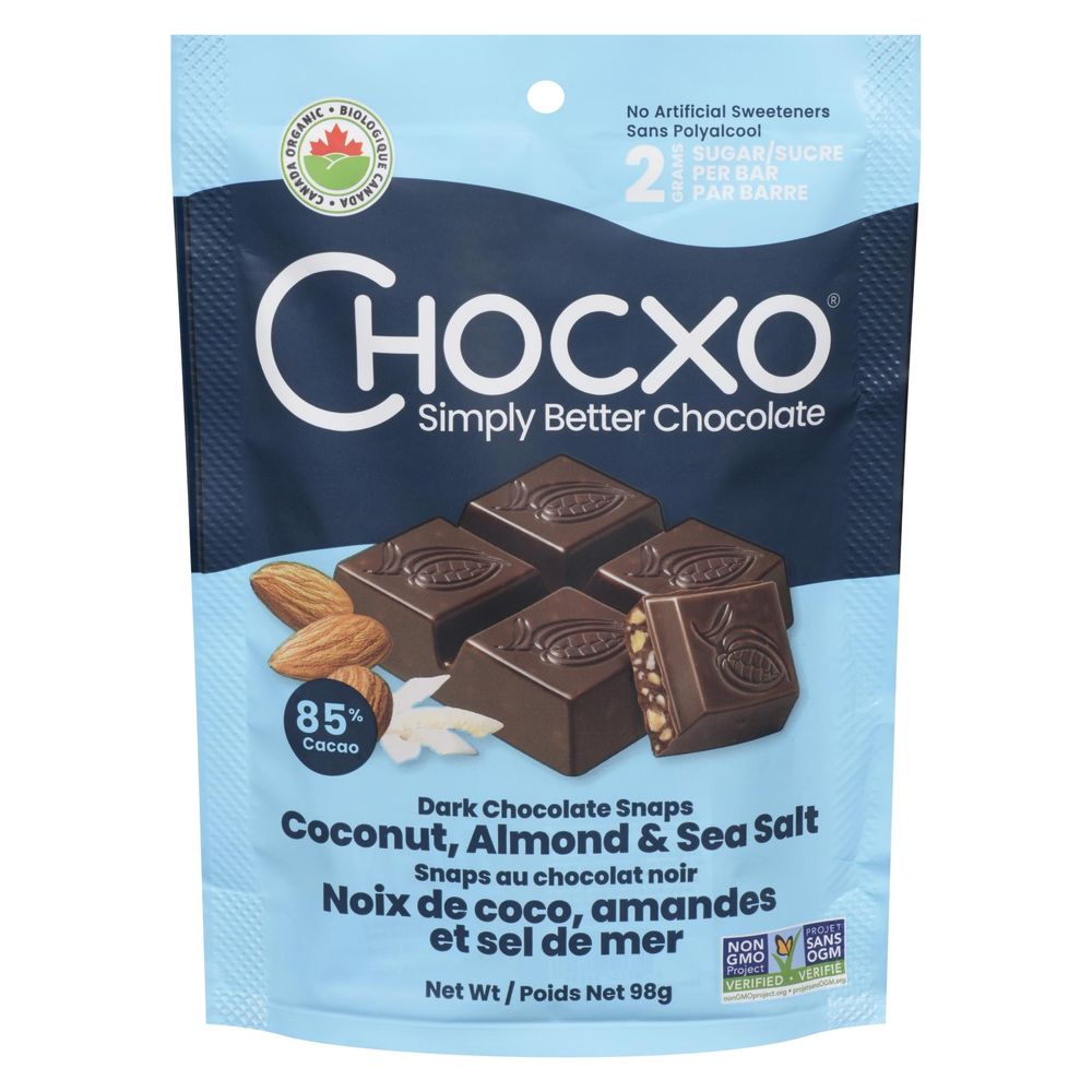 Chocxo Coconut Almond And Sea Salt Snaps Dark Chocolate, 98 G -- 6 Per Case
