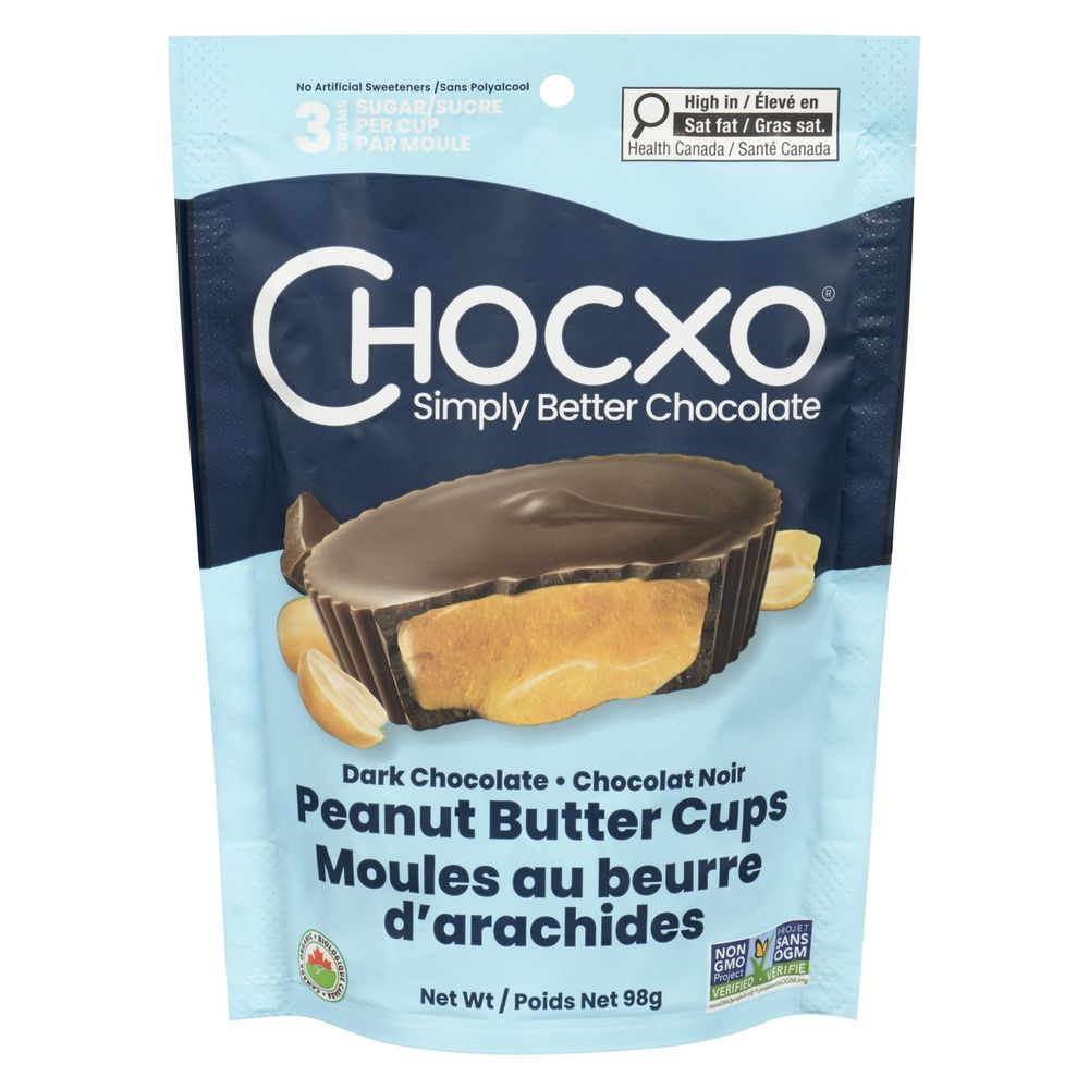 Chocxo 70 Percent Cacao Dark Chocolate Peanut Butter Cup, 98 G -- 6 Per Case